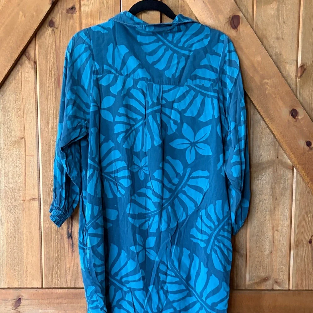 TANCO Teal Blue Tropical Print Button-Front Dress - Picture 5 of 6